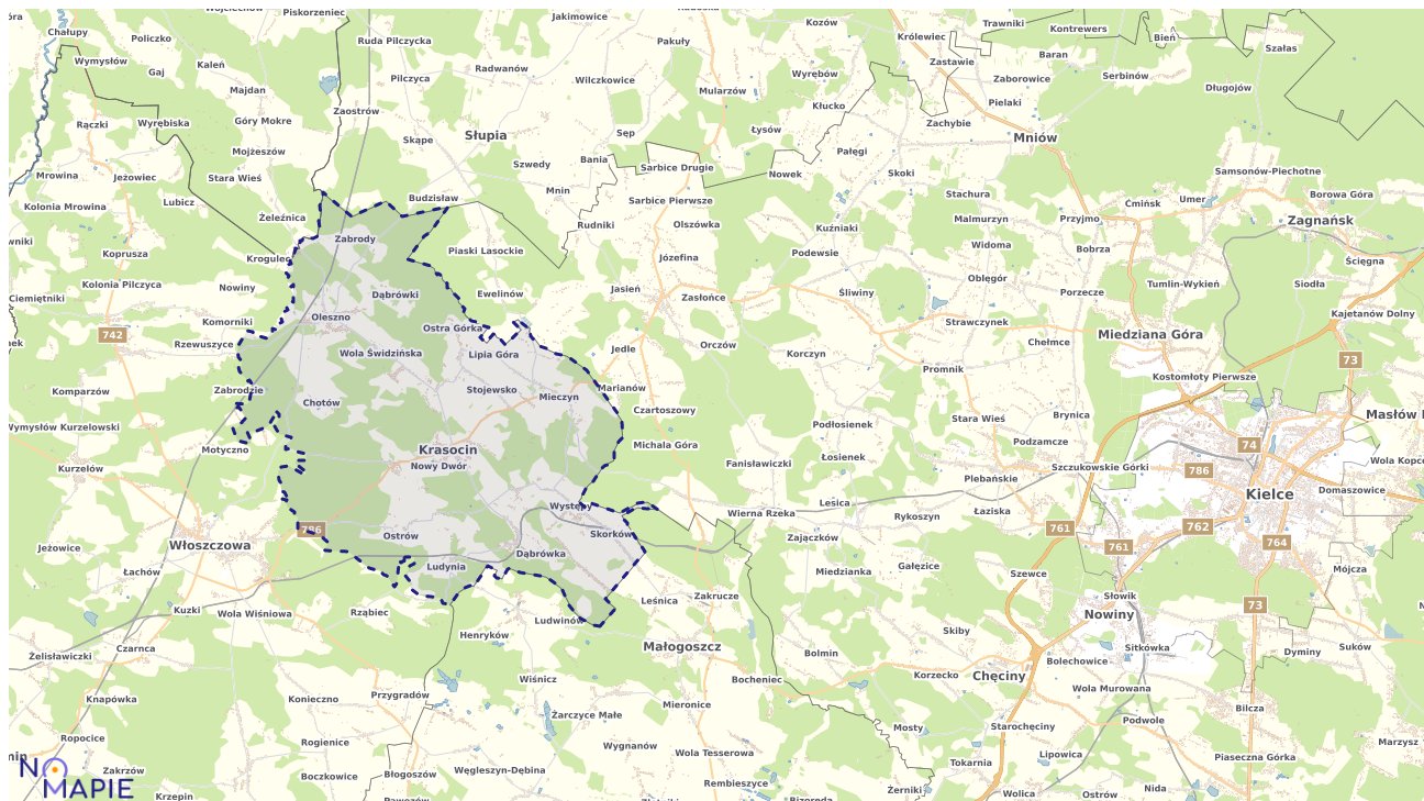 Mapa obszarów ochrony przyrody Krasocina
